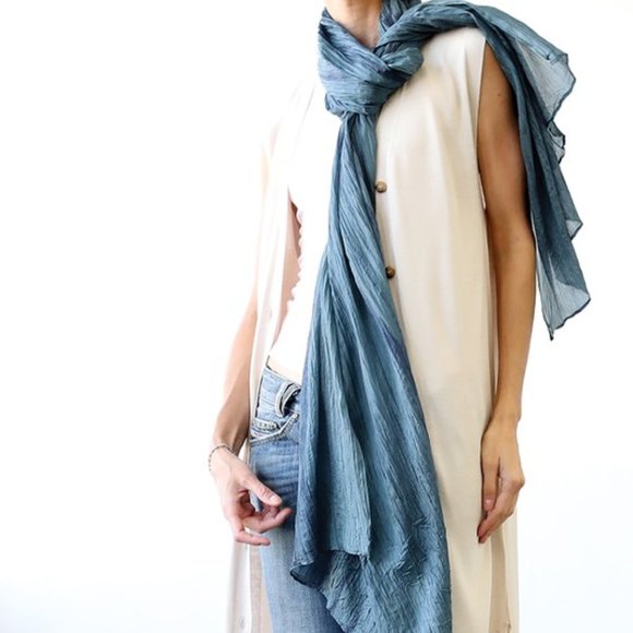 Lua Wild Fibers Accessories - Luxury 100% Silk Hand-dyed Watercolor Scarf/Shawl, Dark Denim